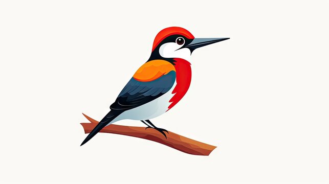 delightful image of a woodpecker bird in a flat cartoon character design, featuring a colorful bird icon and a cute woodpecker template, isolated on a white background.