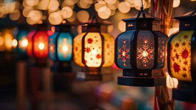 Illuminated lanterns at a night market, reflecting the diverse cultural influences and vibrant atmosphere of the event.