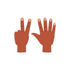 Hand gesture showing number seven. Counting with hand fingers method.