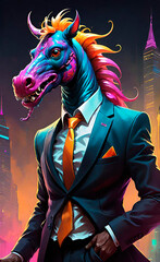ugly horsy in business suit, fantesy art