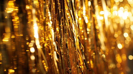 Party, gold metallic fringe curtain background - Generative AI
