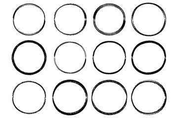 Black grunge circle brush stroke ink template collection