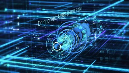 Futuristic software interface, industrial automation technology, mechanical component project with ai integration, technology innovation (3d render)