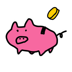 ブタの貯金箱の手書きイラスト