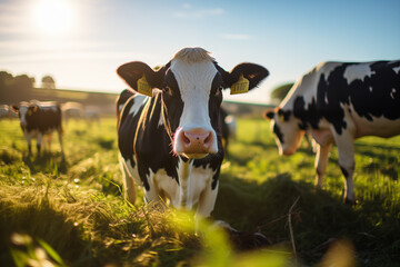 Golden Hour Grazing: Close-Up of a Cow in Pasture