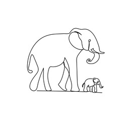 World elephant  continuous one line drawing outline vector illustration