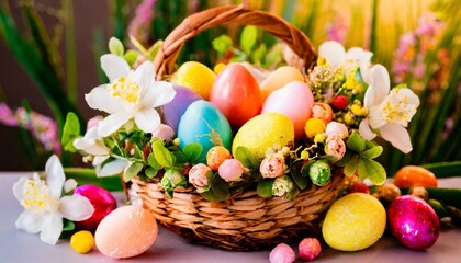 Fototapeta na wymiar Easter Egg Centerpiece: A decorative centerpiece featuring a cluster of Easter eggs