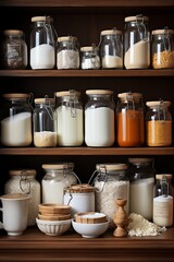 Fototapeta na wymiar Pantry shelf filled with neatly arranged baking supplies and ingredients, Generative AI