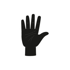 Silhouette of hand shows five fingers or greeting gesture, vector isolated.