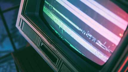 Fototapeta premium Vhs Bad Noise Retro 80'S, 90'S Vintage Switch Turn Off Television Analog Noise. Copy paste area for texture