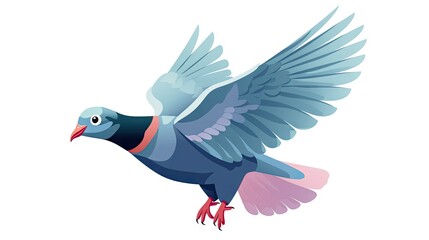 delightful image featuring a flat cartoon character design of a colorful pigeon bird.