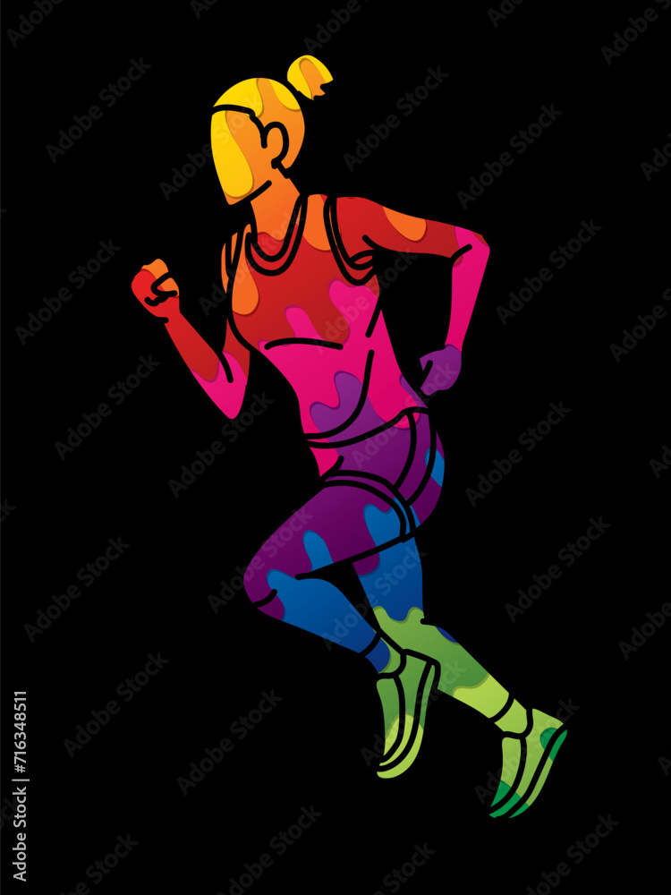 Canvas Prints Marathon Runner A Woman Start Running Action Cartoon Sport Graphic Vector