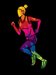 Fototapeta na wymiar Marathon Runner A Woman Start Running Action Cartoon Sport Graphic Vector