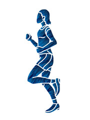 Marathon Runner A Woman Start Running Action Cartoon Sport Graphic Vector