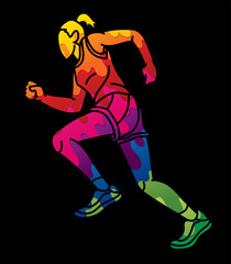 Marathon Runner A Woman Start Running Action Cartoon Sport Graphic Vector