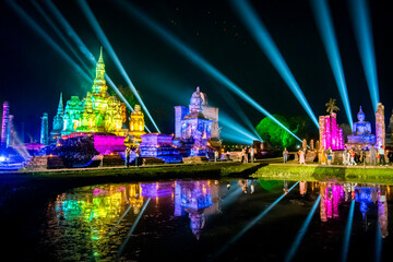 Fototapeta na wymiar Loy Khrathong festival in Sukhothai historical park, Thailand