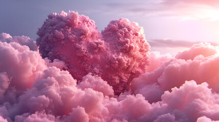 Happy Valentine Day, Huge Abstract Pink Heart In Pink Clouds On Sky, Love Day, Generative Ai