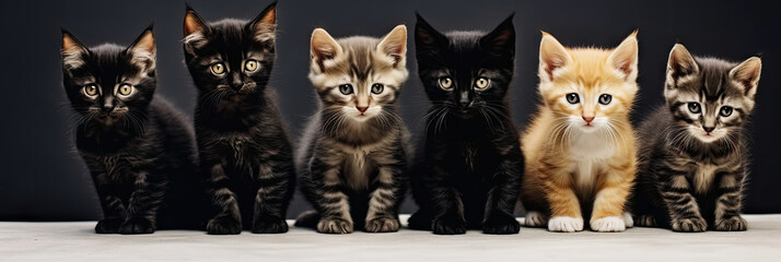 cute  line of blacks and golds kittens,A group of different kitten