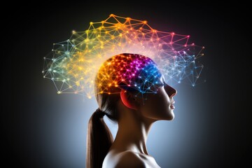 Fototapeta premium Colored brain neurodegeneration, neurogenesis and neuromodulation in tackling neurological disorders. Neuroimaging, realm of neuroscience, challenges and breakthroughs in neurological complexities