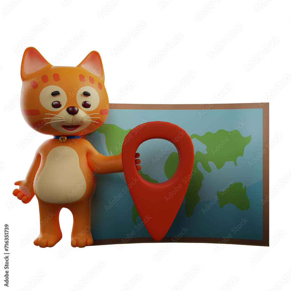 Fototapete 3d illustration. 3d character cat images share location. showing a funny expression. has a mustache.