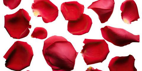  red rose petals on white background