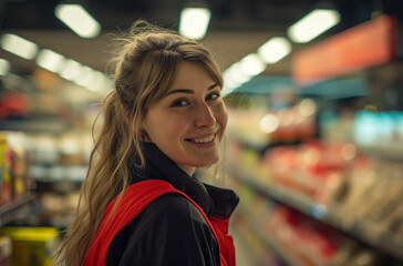 smiling Sales assistant in the supermarket