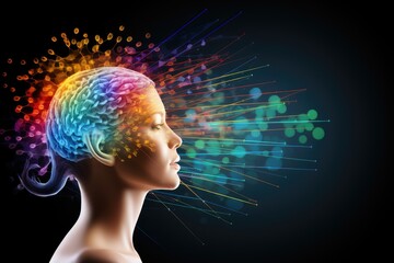 Obraz premium energy of fractal realms, colorful brain activity, neuron network activity, human medicine, Cognitive Functions, Emotional Intelligence, Memory, erve cells, neurosystem, synapses, brain system, neuro