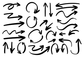  Arrows icons vector hand drawn editable set. Simple logo vector design illustration image. Arrow sketch handmade doodle swipe up symbol sign isolated on white background.