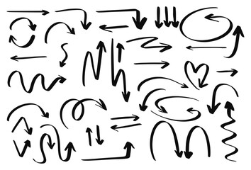  Arrows icons vector hand drawn editable set. Simple logo vector design illustration image. Arrow sketch handmade doodle swipe up symbol sign isolated on white background.