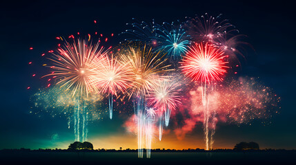 Happy New Year, burning fireworks with bokeh light background