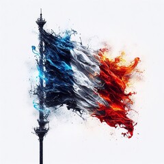 France flag what Splash of water and flame. AI generated illustration