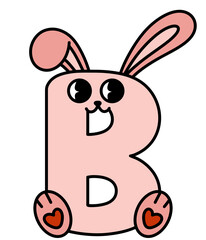 Pink B letter alphabet with bunny rabbit Easter Day 