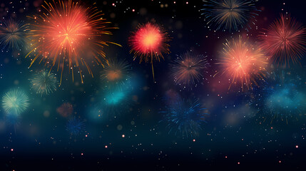 Naklejka premium Happy New Year, burning fireworks with bokeh light background