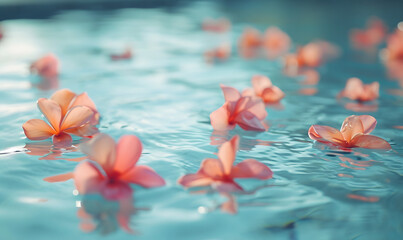 flower petals on a pool water surface, Generative AI - obrazy, fototapety, plakaty