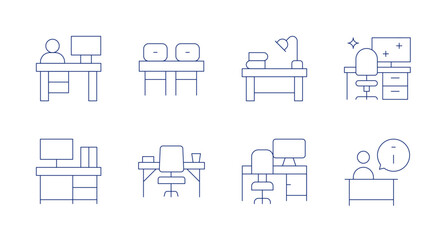 Desk icons. Editable stroke. Containing receptionist, workplace, desk, office, informationdesk.