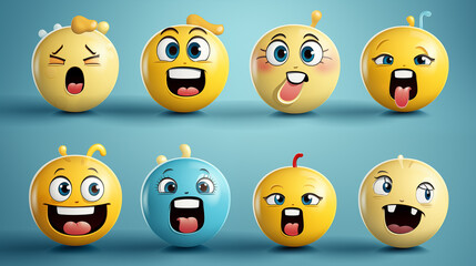Obraz premium Emoticons icons set. Emoji faces collection. Emojis flat style. 
