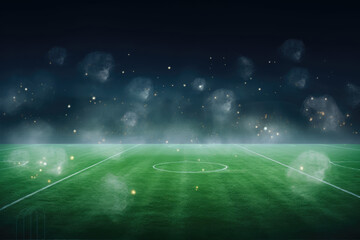 soccer game field with spotlight  fog