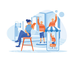 SME entrepreneurs work from home. Business people take photos of products and promote them through gadgets. Order confirmation concept. Flat vector illustration.