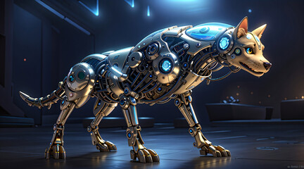 3D Animation Style An awe-inspiring alien cyborg dog stands in style ai generative