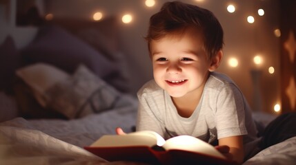 Happy children relax read book at home. Child and reading a story. learn development, childcare, laughing, education, storytelling, practice, reduce addiction mobile phone, love book
