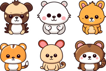 set of cute animal cartoon character design