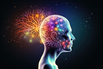 Fototapeta premium Vivid neuronal brain dots, connecting through synapses. Self awareness spike timing dependent plasticity ion pump dynamics. Whimsical gray matter, navigating neural pathways educational strategie.