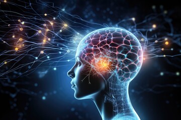 Brain puzzle, jigsaw, mind game receptor plasticity. Brainwave ballet orchestrates neurotransmission at nexus. Mental processes blossom, lush reflex. Blood brain barrier problem solving realms