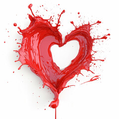 Red paint heart on white, artistic Valentine's Day art splash