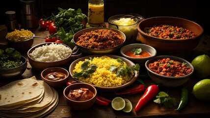 Mexican Cuisine Spread with Various Dishes