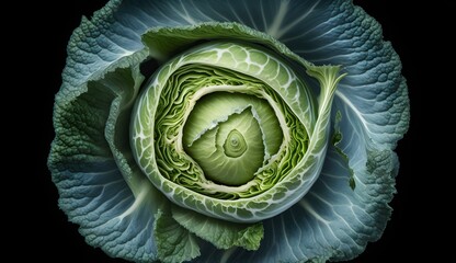 Obraz premium Fresh cabbage with water splashes and drops on black background