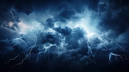 Fotobehang A powerful display of lightning forking through brooding thunderclouds © Viktoriia