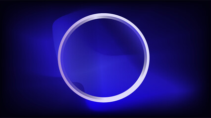 Glass camera lens with white outline with simple twilight colors dark blue night background with circle frame for copy space.