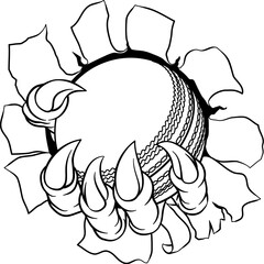 A cricket claw sports illustration of an eagle or animal monster hand holding ball