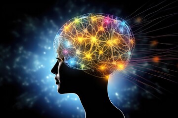 Obraz premium Brain puzzle, jigsaw: Occipital bone childhood disorder study. Brainwave convergence iridescent cognitive flux. Head imaging intellectual advancement detecting dementia, cognitive brain challenges